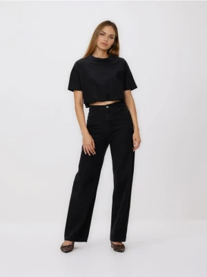 Reserved - Krótki t-shirt z marszczeniem - czarny