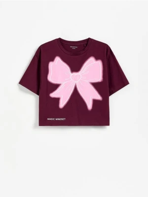 Reserved - Krótki t-shirt z nadrukiem - bordowy