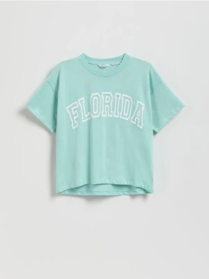 Reserved - Krótki t-shirt z nadrukiem - jasnozielony