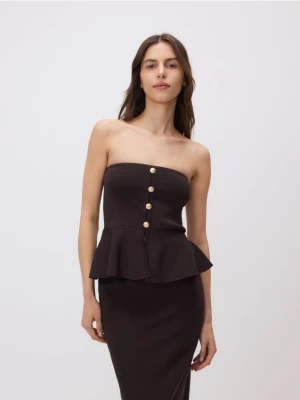 Reserved - Krótki top z baskinką - brązowy