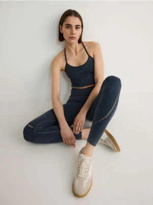 Reserved - Krótki top z przeszyciami - granatowy