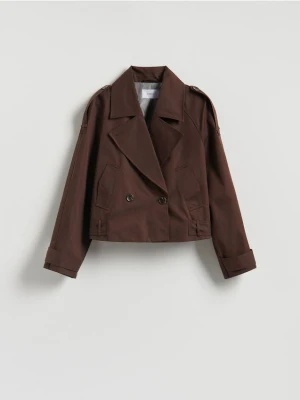 Reserved - Krótki trencz z bawełną - ciemnobrązowy