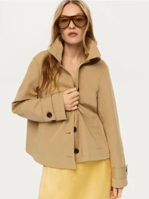 Reserved - Krótki trencz z szalem - beżowy