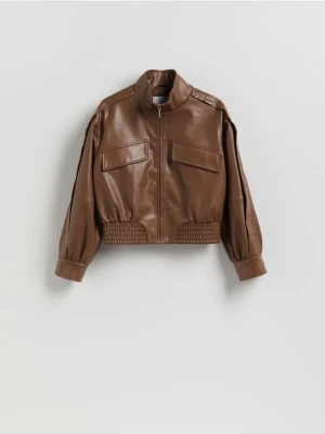 Reserved - Kurtka biker z imitacji skóry - brązowy