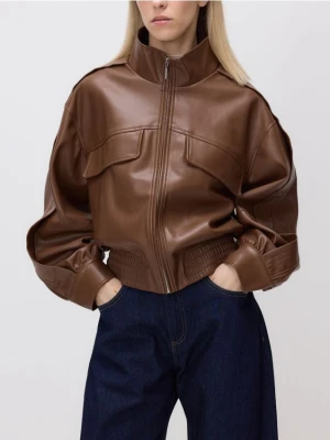 Reserved - Kurtka biker z imitacji skóry - brązowy