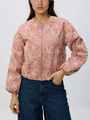 Reserved - Kurtka bomberka z haftem - brudny róż
