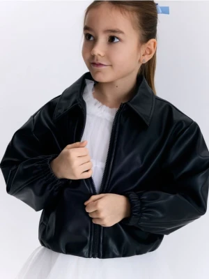 Reserved - Kurtka bomberka z imitacji skóry - czarny