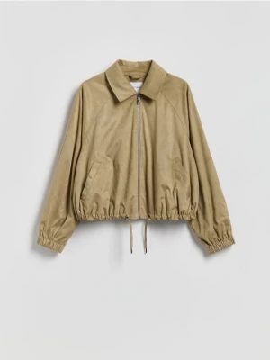 Reserved - Kurtka bomberka z imitacji zamszu - beżowy