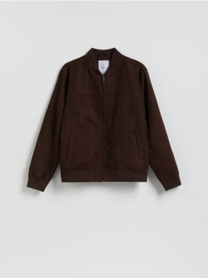 Reserved - Kurtka bomberka z imitacji zamszu - ciemnobrązowy