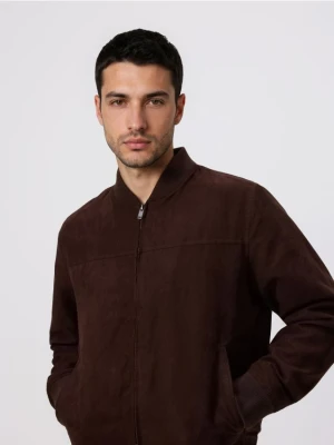 Reserved - Kurtka bomberka z imitacji zamszu - ciemnobrązowy
