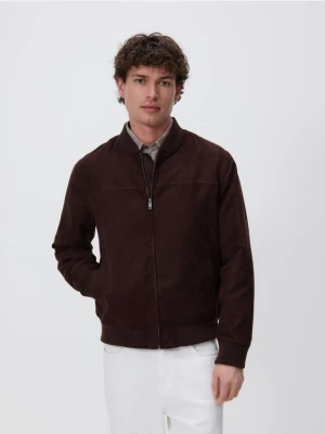 Reserved - Kurtka bomberka z imitacji zamszu - ciemnobrązowy