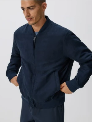 Reserved - Kurtka bomberka z imitacji zamszu - granatowy