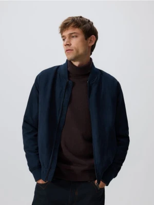 Reserved - Kurtka bomberka z imitacji zamszu - granatowy
