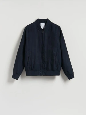 Reserved - Kurtka bomberka z imitacji zamszu - granatowy