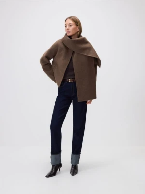 Reserved - Kurtka handmade z wełną - ciemnobrązowy