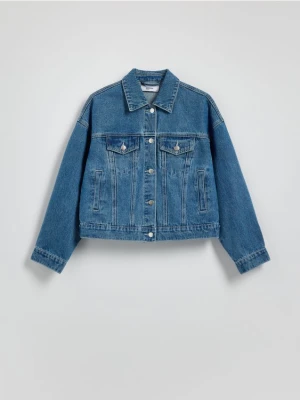 Reserved - Kurtka jeansowa z haftem na plecach - niebieski