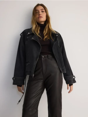 Reserved - Kurtka jeansowa z paskiem - szary