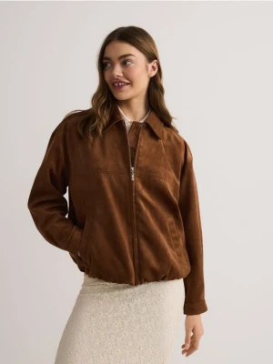 Reserved - Kurtka oversize z imitacji zamszu - brązowy