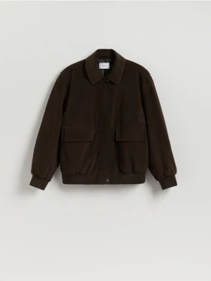 Reserved - Kurtka oversize z imitacji zamszu - ciemnobrązowy