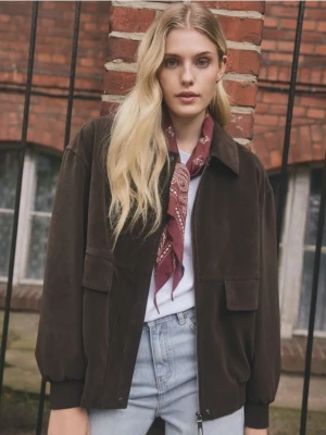 Reserved - Kurtka oversize z imitacji zamszu - ciemnobrązowy