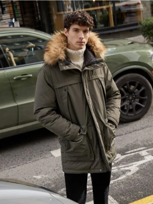 Reserved - Kurtka parka z kapturem - ciemnozielony