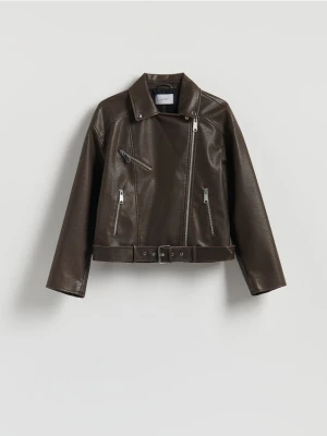 Reserved - Kurtka ramoneska z paskiem - brązowy