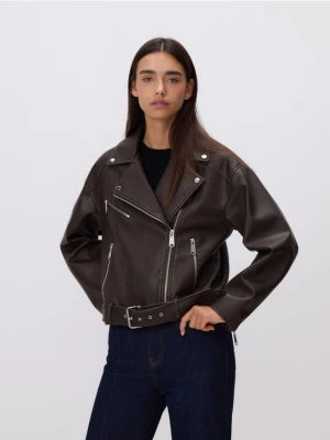 Reserved - Kurtka ramoneska z paskiem - brązowy