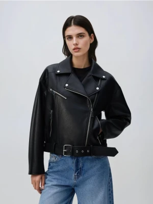 Reserved - Kurtka ramoneska z paskiem - czarny