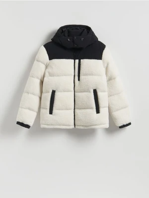 Reserved - Kurtka sherpa puffer - złamana biel