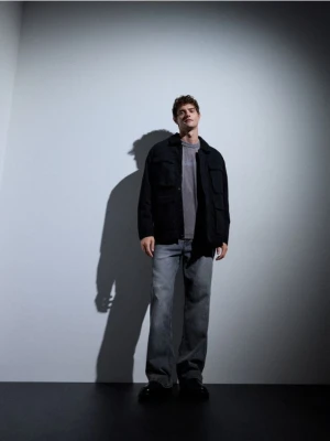 Reserved - Kurtka sherpa z kołnierzem - czarny