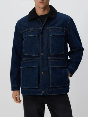 Reserved - Kurtka sherpa z kołnierzem - granatowy