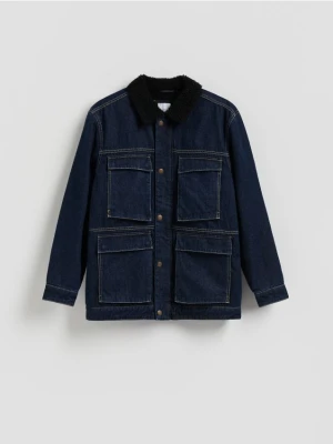 Zdjęcie produktu Reserved - Kurtka sherpa z kołnierzem - granatowy