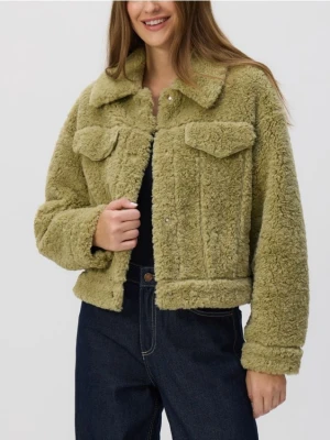 Reserved - Kurtka teddy z kołnierzykiem - jasnozielony