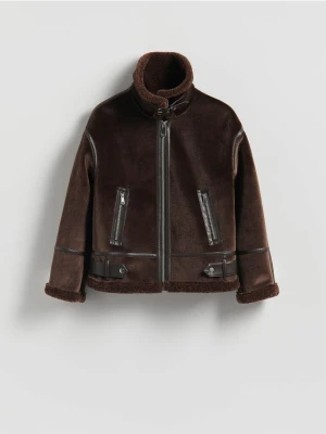 Reserved - Kurtka typu kożuch - ciemnobrązowy
