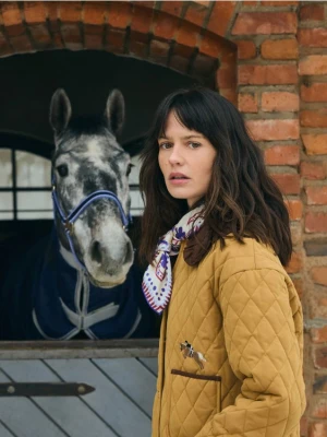 Reserved - Kurtka z haftowanym wzorem - bursztynowy