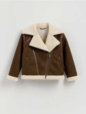 Reserved - Kurtka z imitacją kożucha - brązowy