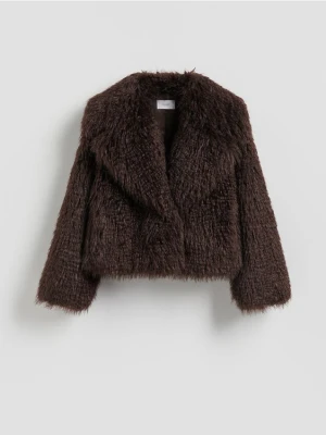 Reserved - Kurtka z imitacji futra - ciemnobrązowy