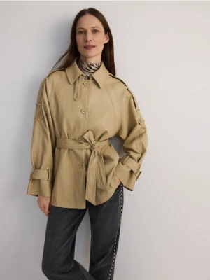 Reserved - Kurtka z imitacji skóry - beżowy