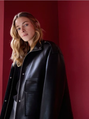 Reserved - Kurtka z imitacji skóry - czarny