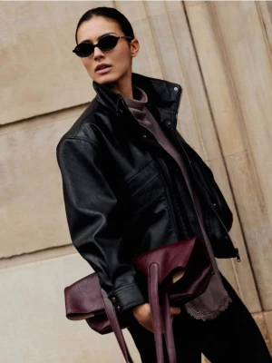 Reserved - Kurtka z imitacji skóry - czarny