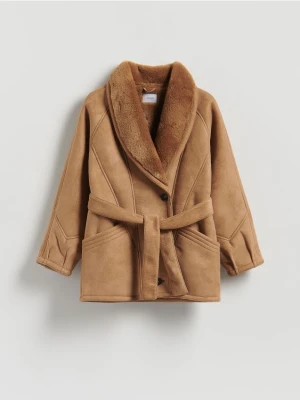 Reserved - Kurtka z imitacji zamszu - beżowy