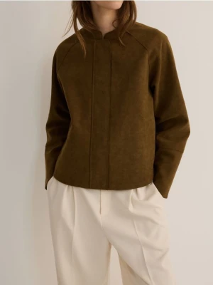 Reserved - Kurtka z imitacji zamszu - ciemnozielony