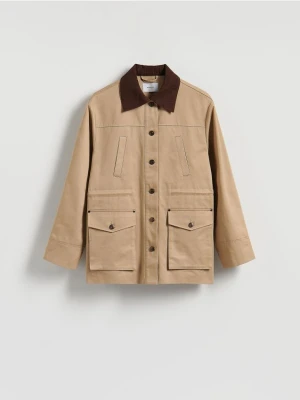 Reserved - Kurtka z kontrastowym kołnierzem - beżowy