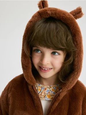 Reserved - Kurtka z miękkim misiem - ciemnobrązowy