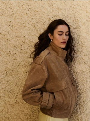 Reserved - Kurtka ze skóry naturalnej - kremowy