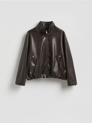 Reserved - Kurtka ze stójką z imitacji skóry - ciemnobrązowy