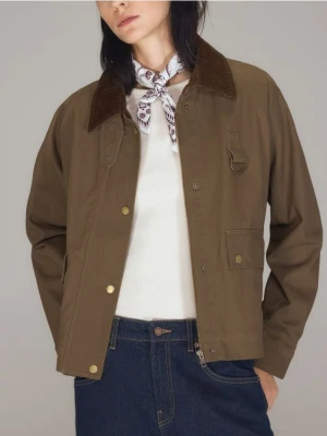 Reserved - Kurtka ze sztruksowym kołnierzykiem - zielony