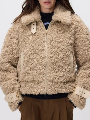 Reserved - Kurtka ze sztucznego baranka - kremowy