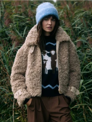 Reserved - Kurtka ze sztucznego baranka - kremowy