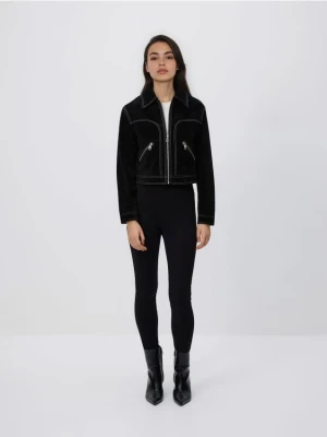 Reserved - Legginsy z ozdobną taśmą - czarny